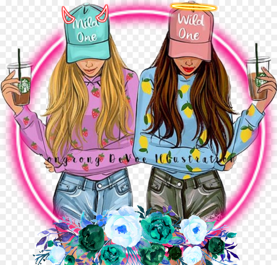 Transparent Angle Clipart Best Friends Girls Drawing, Publication, Book, Comics, Person Free Png