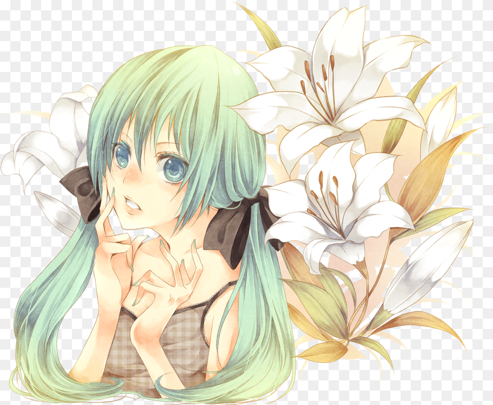 Transparent Anime Girl With Flowers Anime Girl On Transparent Background, Publication, Book, Comics, Adult Png Image