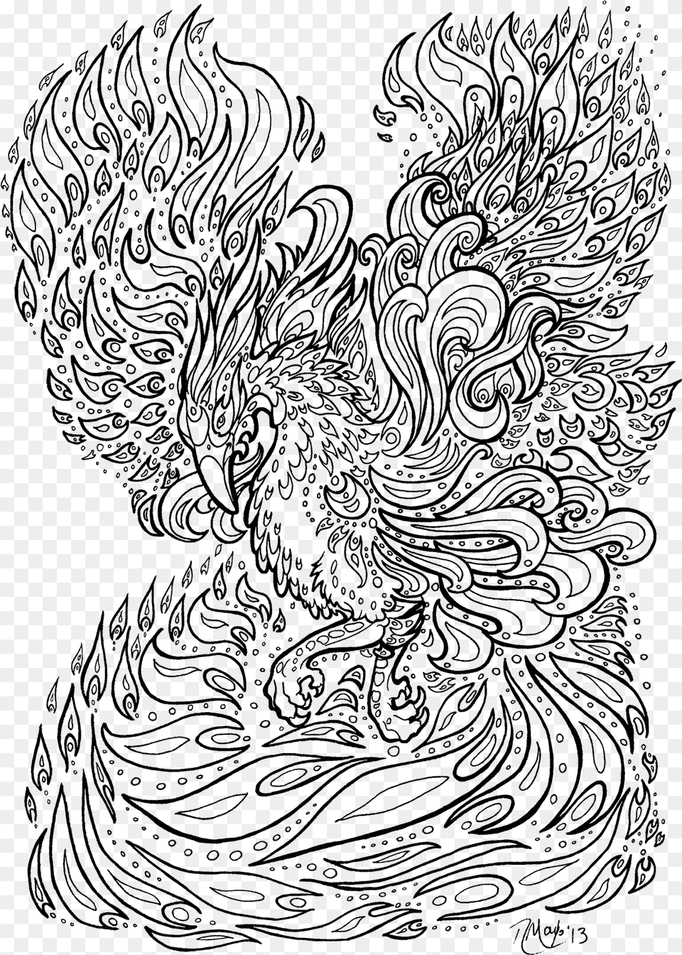 Transparent Anime Lineart Phoenix Colouring Pages For Adults, Gray Free Png Download