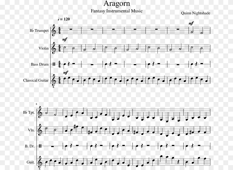 Aragorn Sheet Music, Gray Free Transparent Png