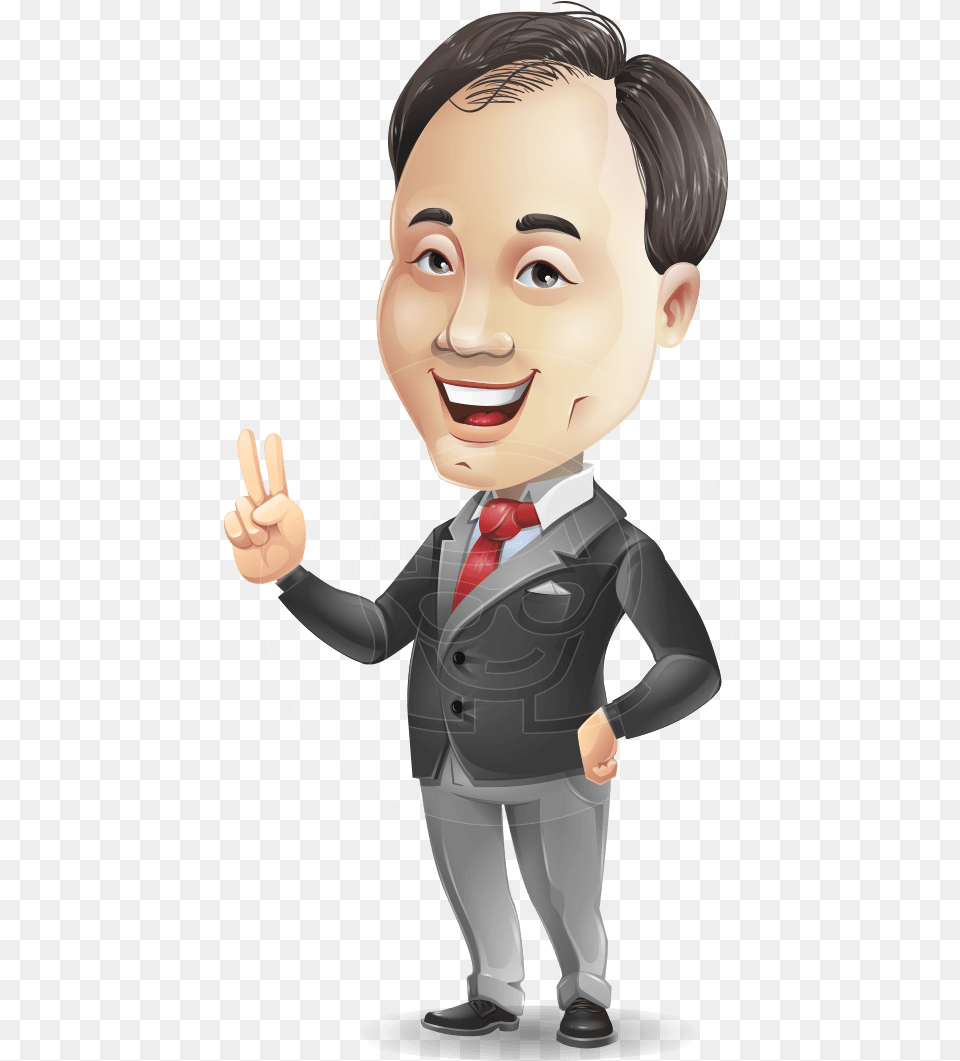 Asian Man Business Character Cartoon, Formal Wear, Baby, Person, Figurine Free Transparent Png