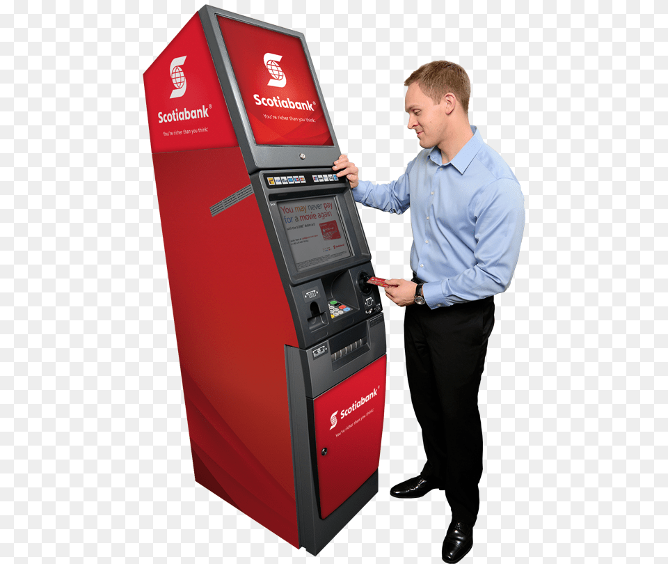 Transparent Atm Machine Atm Scotiabank, Kiosk, Adult, Male, Man Png Image