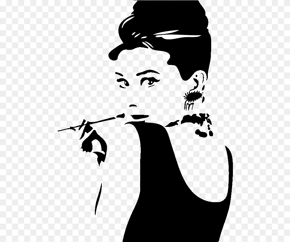 Transparent Audrey Hepburn Audrey Hepburn Painting Black And White, Silhouette, Lighting, Outdoors Png Image