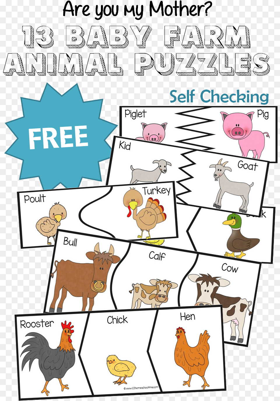 Baby Animals Farm Animal Puzzles Printable, Poultry, Fowl, Publication, Comics Free Transparent Png