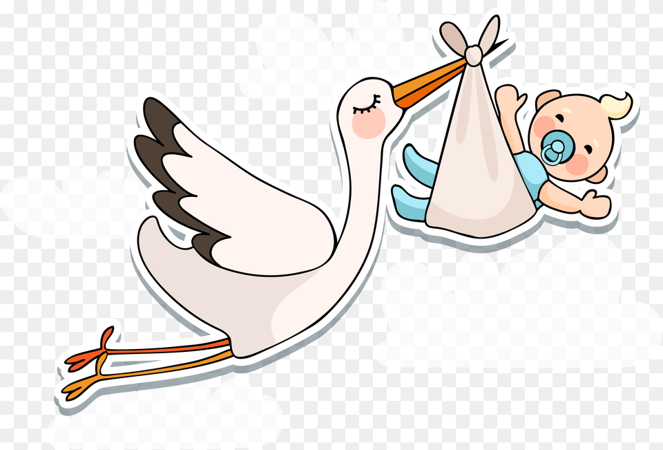 Baby Girl Clipart Black And White Stork Baby Girl, Animal, Bird, Waterfowl, Bear Free Transparent Png