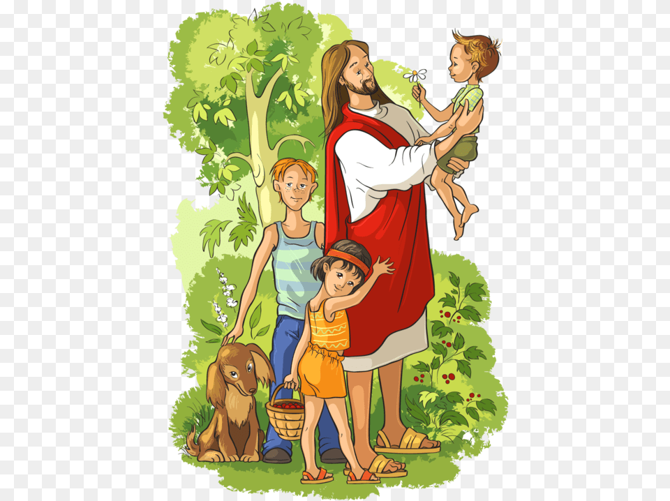 Baby Jesus Clipart Jesus With Children Clipart, Publication, Book, Comics, Adult Free Transparent Png