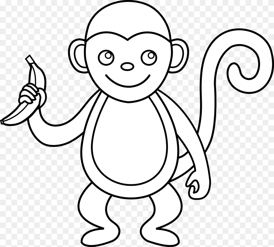 Transparent Background Black And White Monkey Clipart Outline Of A Monkey, Art, Doodle, Drawing, Baby Png