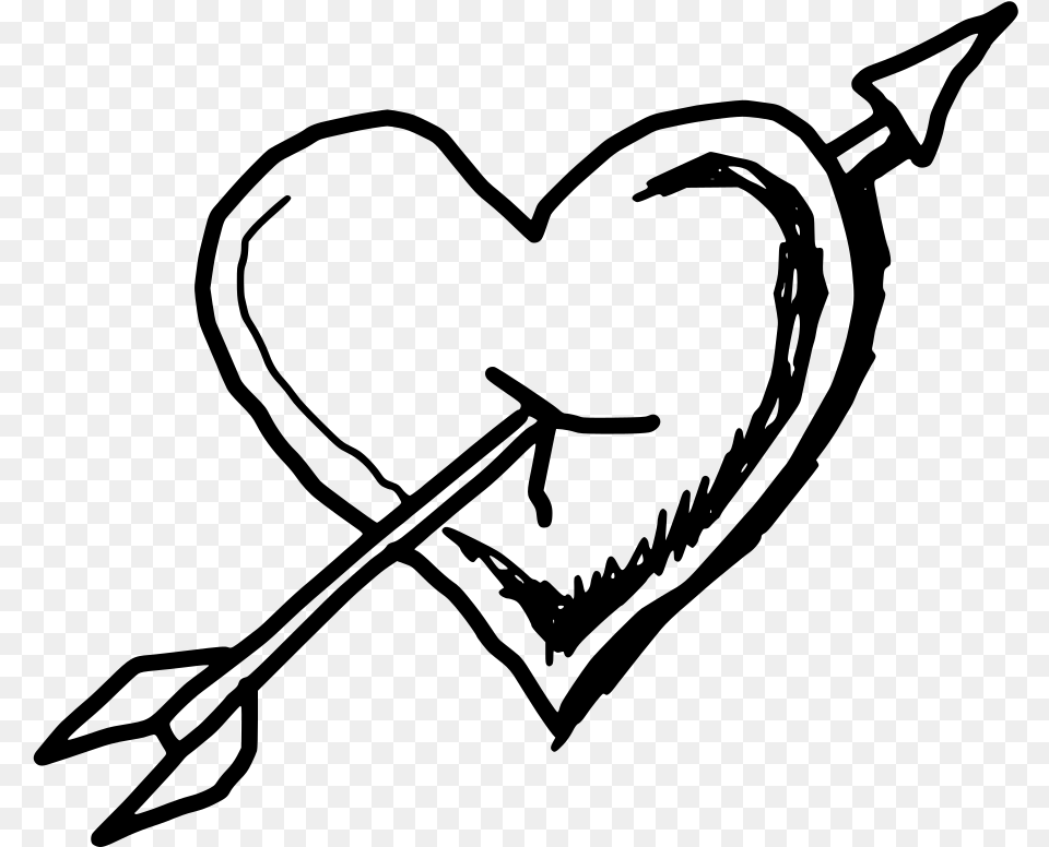 Transparent Background Doodle Heart, Gray Png