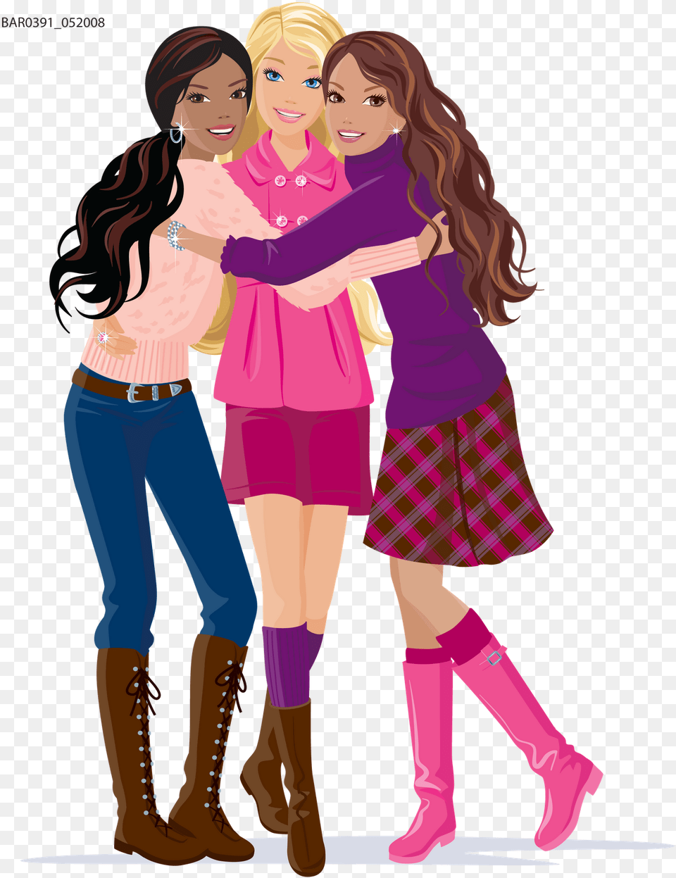 Barbie Clipart 3 Cartoon Friends Girls, Woman, Adult, Clothing, Skirt Free Transparent Png