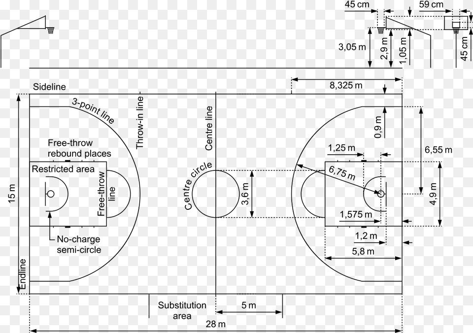 Transparent Basketball Court Lines Pdf, Gray Free Png Download