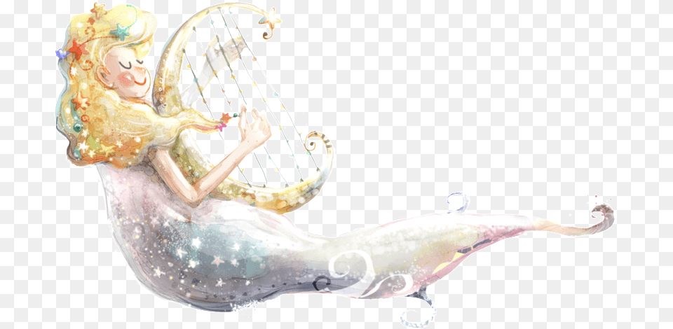 Transparent Beautiful Fairy Illustration, Harp, Musical Instrument, Figurine Free Png