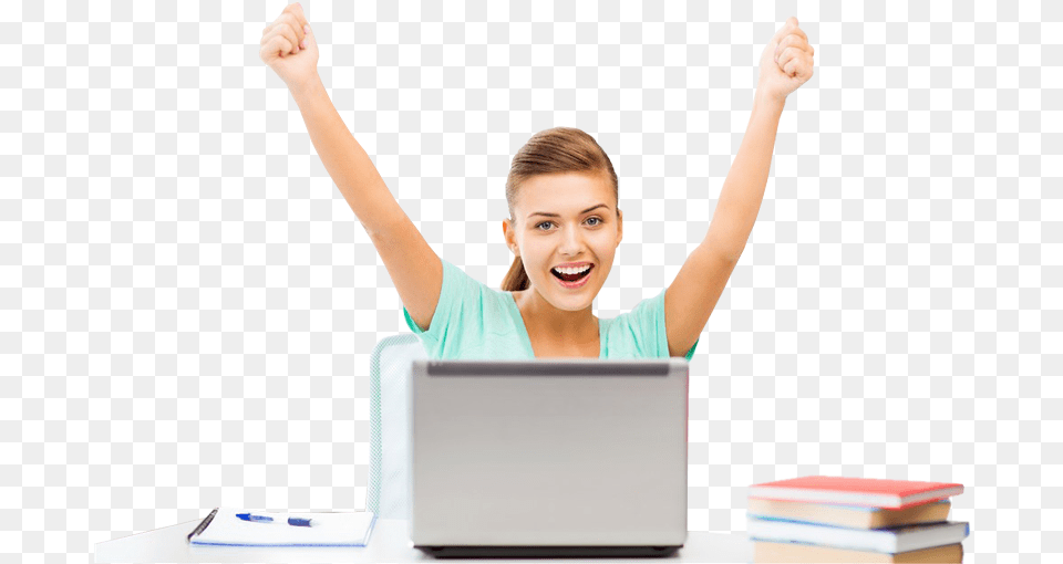 Transparent Beautiful Lady Clipart Happy Student Using Laptop, Triumphant, Person, Head, Face Png