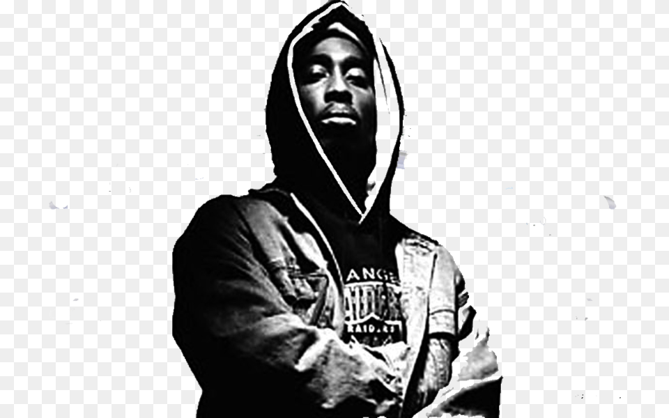 Transparent Black And White 2pac Tupac Shakur Hood Bw Portrait Art Gangsta Rap, Knitwear, Hoodie, Photography, Head Png Image