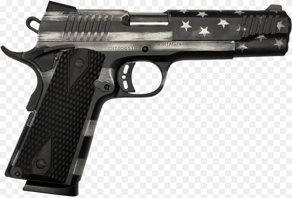 Transparent Black And White American Flag Remington 1911 R1, Firearm, Gun, Handgun, Weapon Free Png