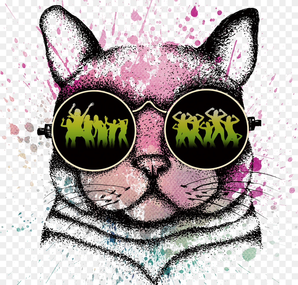 Transparent Black Cat Face Clipart Gato De Oculos, Art, Person, Purple, Head Png