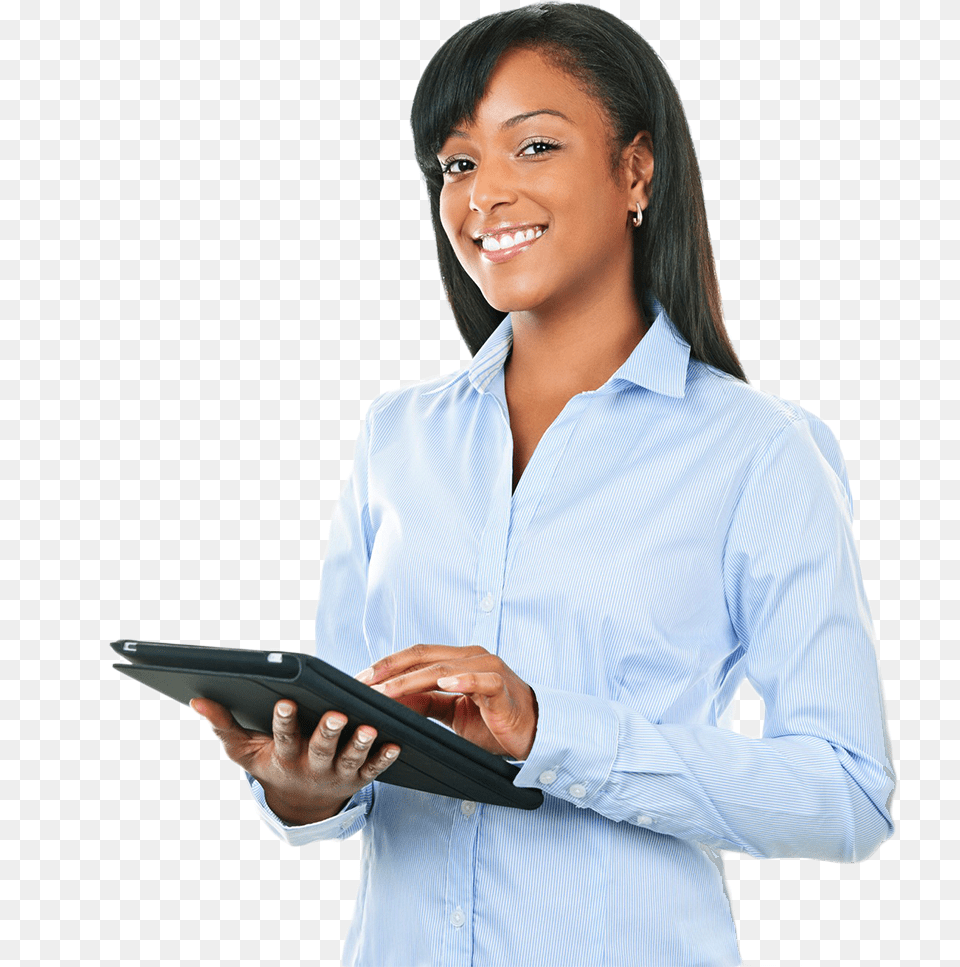 Transparent Black Lady Black Woman With Tablet, Clothing, Computer, Electronics, Shirt Free Png Download