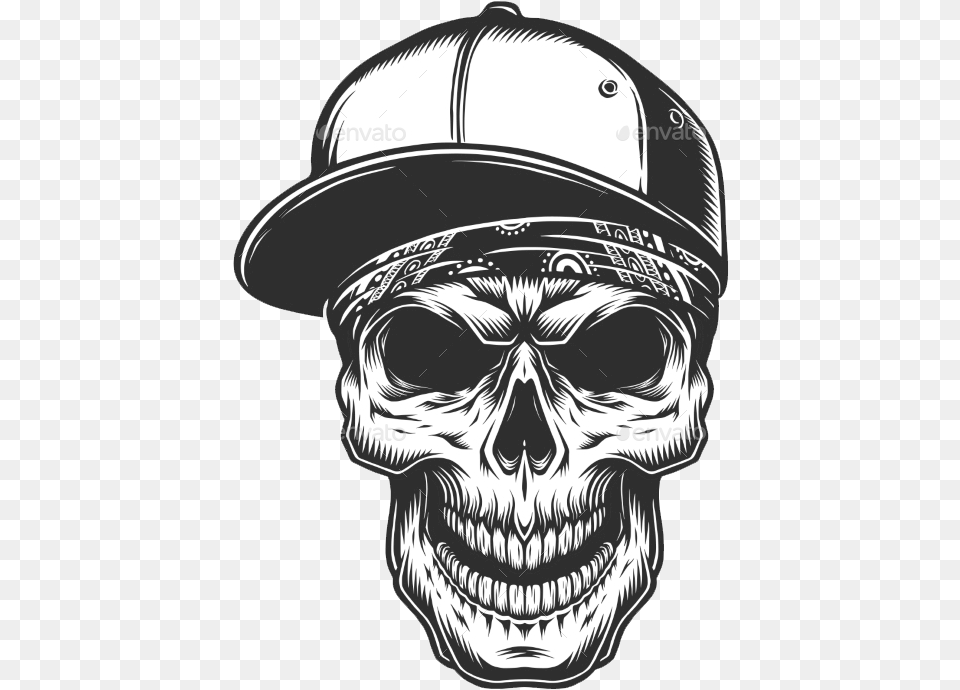 Transparent Black Skull Skull With Baseball Cap Tattoo, Stencil, Art, Baseball Cap, Clothing Free Png