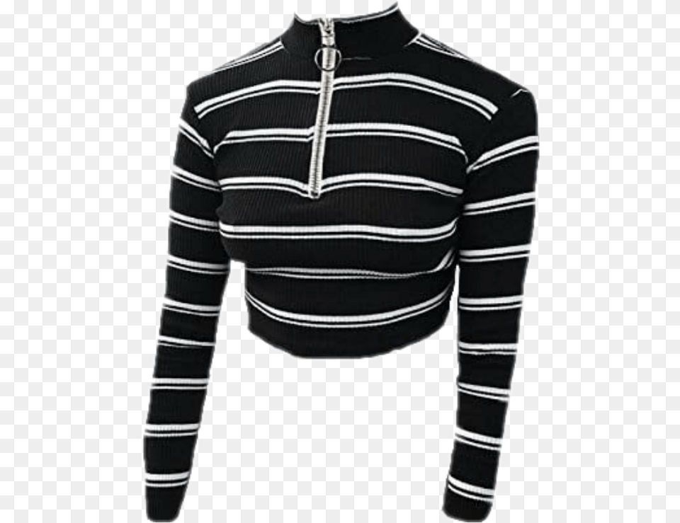 Transparent Black Sweater Striped Long Sleeve Turtleneck Crop Top, Clothing, Coat, Jacket, Long Sleeve Free Png