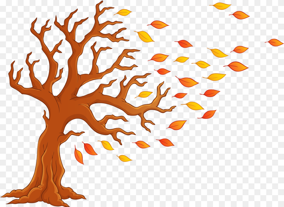 Transparent Blowing Leaves Clipart Cartoon Transparent Fall Tree, Pattern, Person, Art, Outdoors Free Png