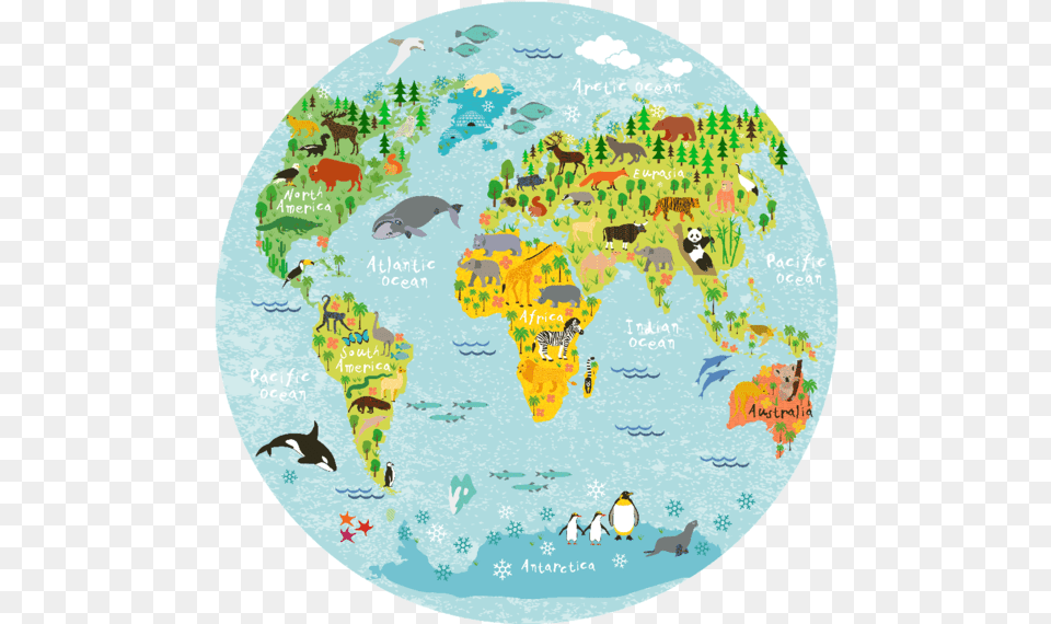 Blue World Map Large Round World Map, Animal, Penguin, Bird, Plot Free Transparent Png