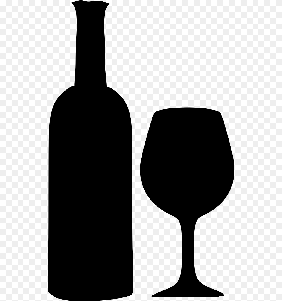 Transparent Bottle Silhouette Wine Bottle And Wine Glass Svg, Gray Png Image