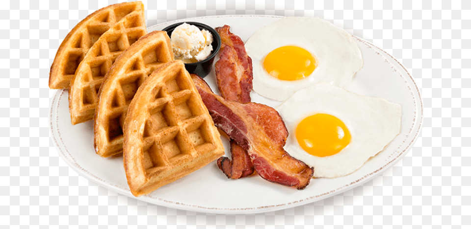 Transparent Breakfast Plate Waffles With Bacon And Eggs, Egg, Food, Brunch, Sandwich Png Image