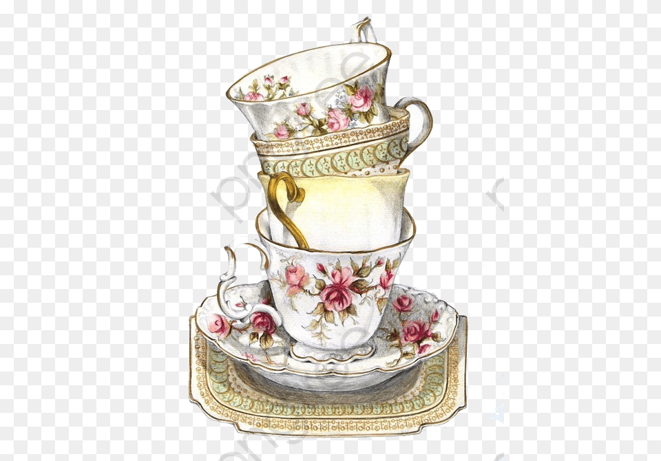 Transparent British Tea Clipart Vintage Tea Cups Clipart, Cup, Saucer, Art, Porcelain Png Image
