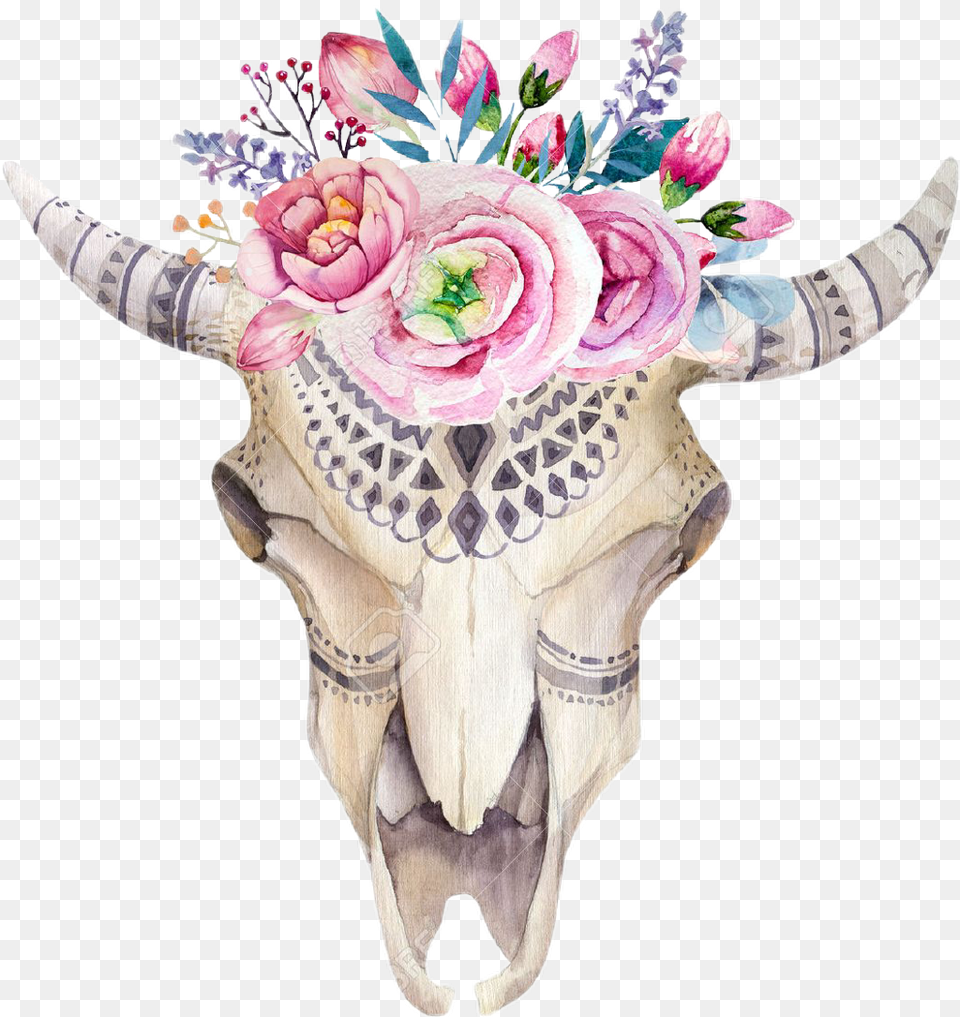 Transparent Bull Head Clipart Cow Skull And Flowers, Animal, Mammal, Ox, Livestock Png Image