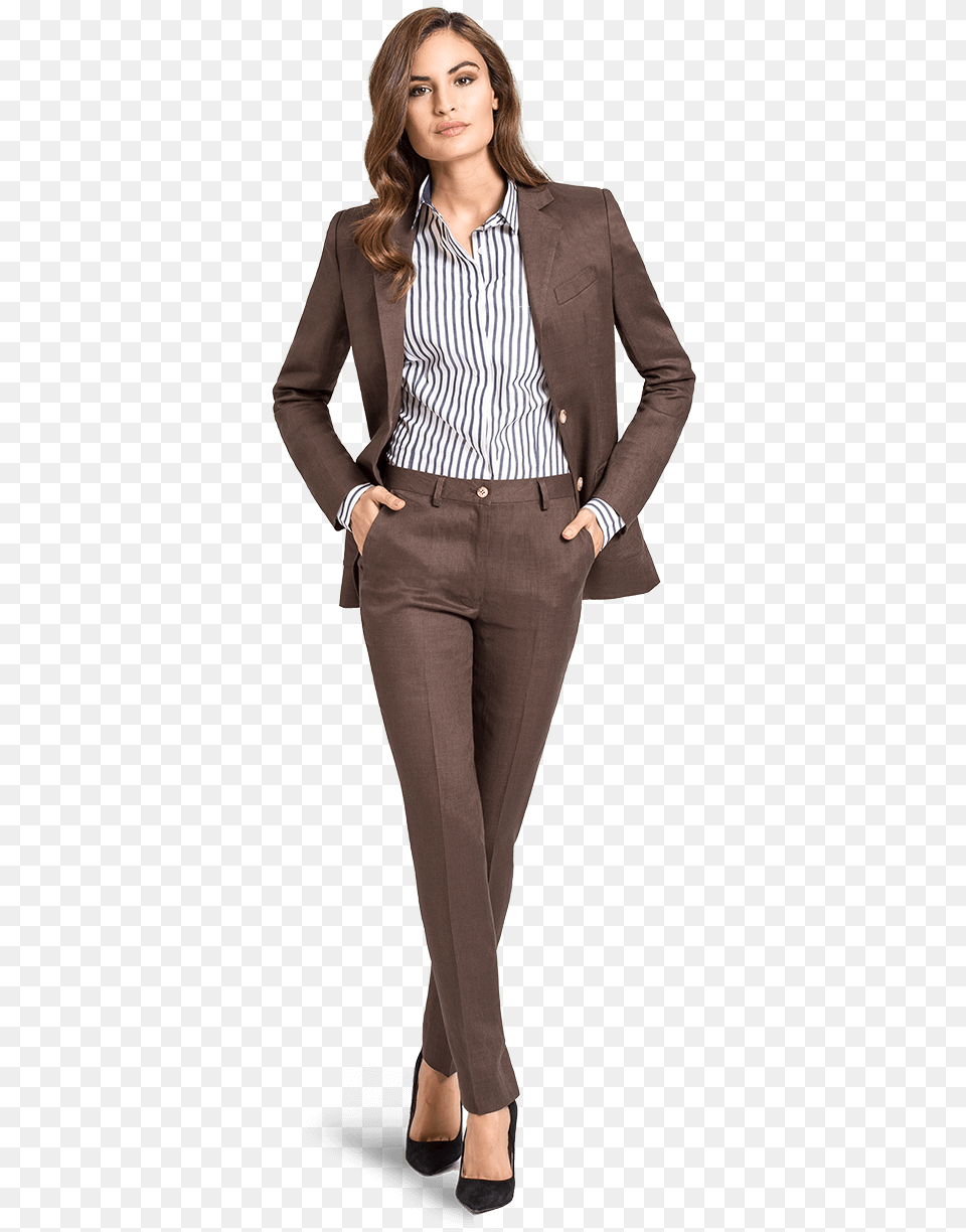 Transparent Business Suit Womens Brown Linen Suit, Blazer, Clothing, Coat, Formal Wear Free Png