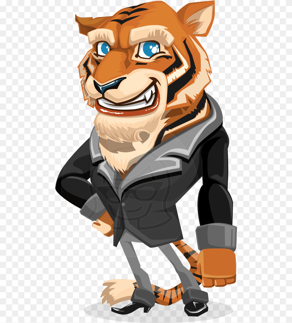 Transparent Businessman Vector Cartoon Tiger Character Design, Book, Comics, Publication, Baby Free Png