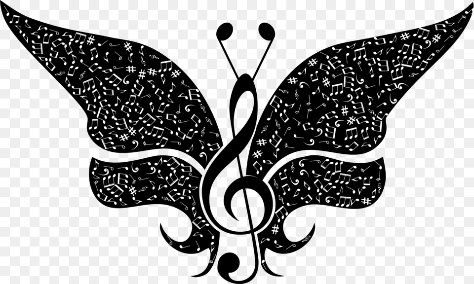 Transparent Butterfly Silhouette Butterfly With Music Notes, Art, Accessories Free Png Download