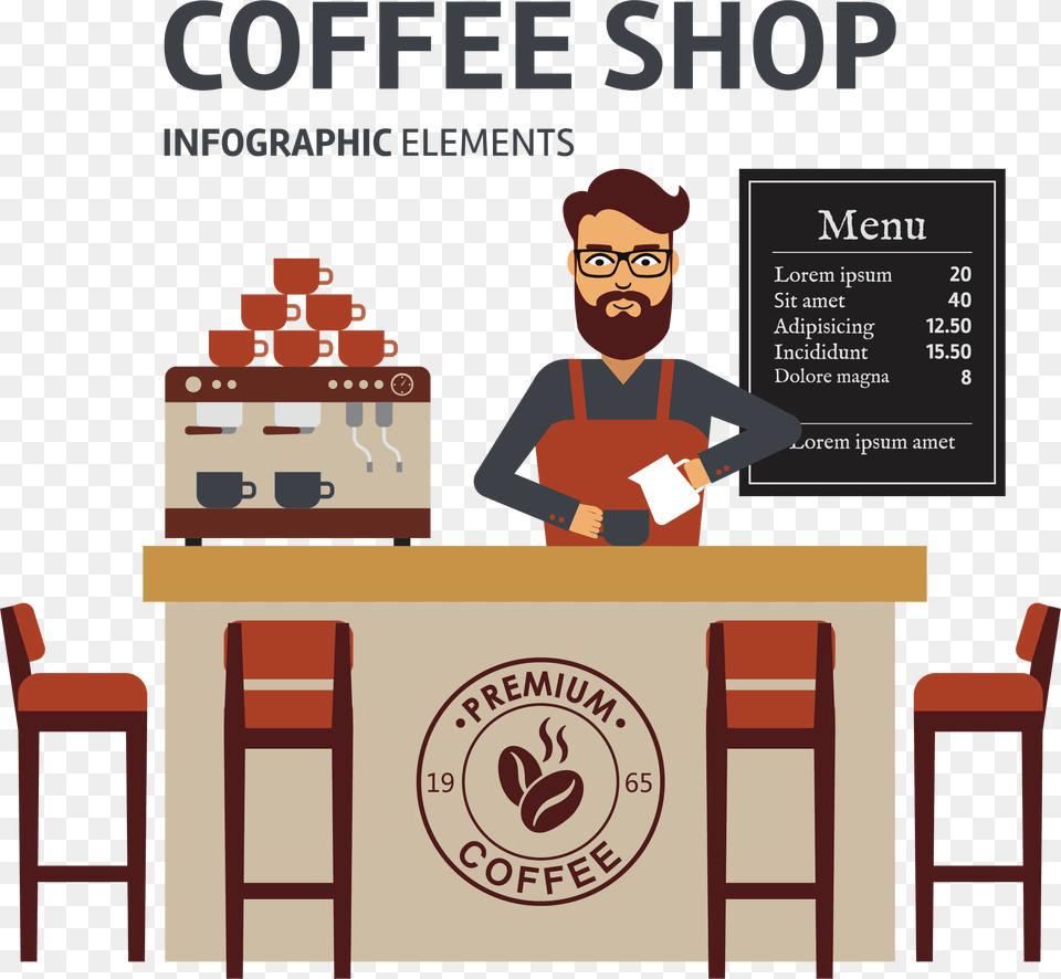 Transparent Cafe Clipart Coffee Shop Vector, Adult, Person, Man, Male Free Png