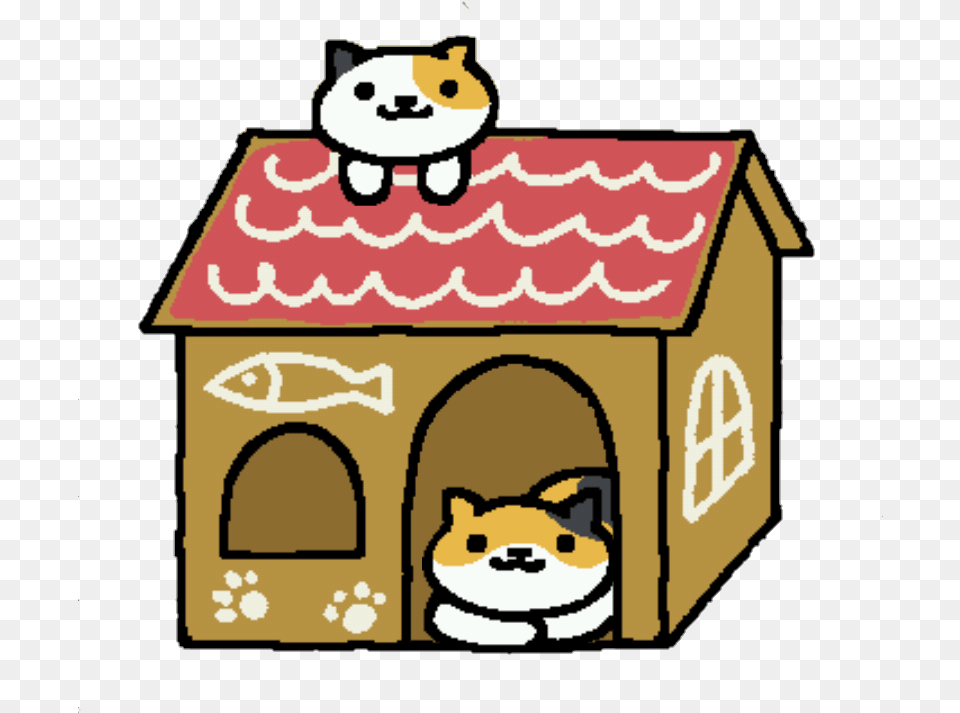 Transparent Callie And Sunny In A Cardboard House Neko Atsume Cat Sunny, Dog House, Animal, Mammal, Wildlife Png Image
