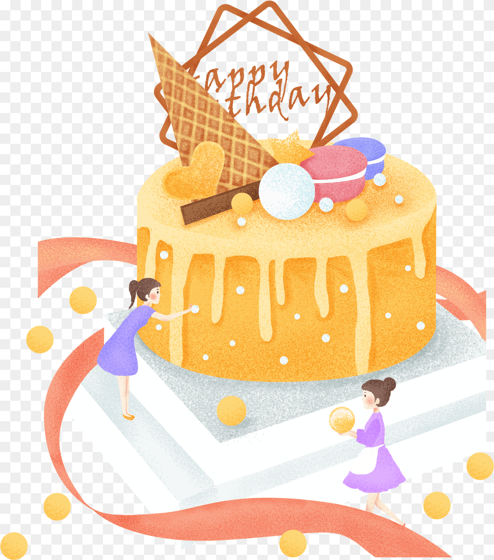 Transparent Cartoon Cake, Birthday Cake, Cream, Dessert, Food Png Image