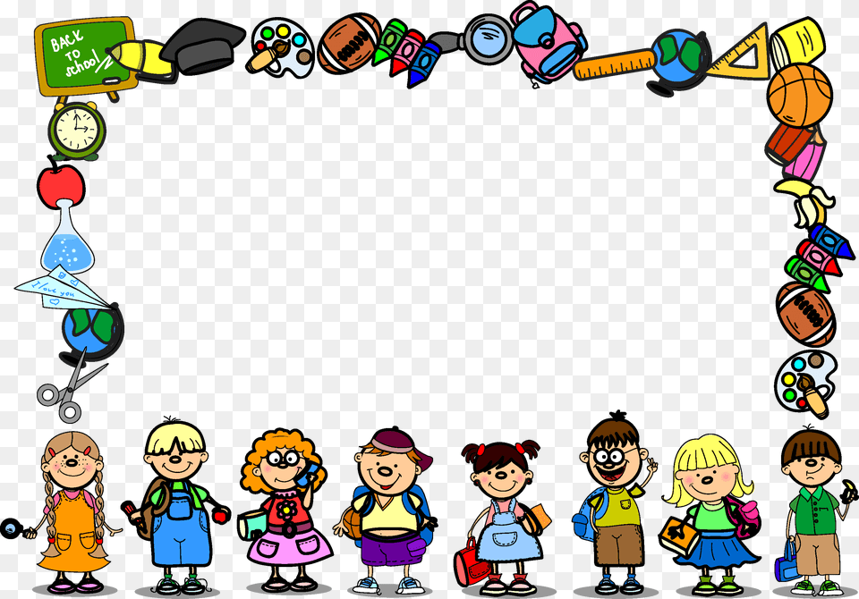 Transparent Cartoon Frame Clipart School Background Border Design, Baby, Person, Face, Head Free Png
