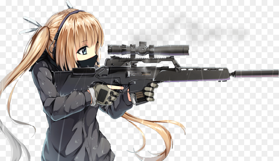 Transparent Cartoon Gun Anime Girl With Gun Transparent, Weapon, Rifle, Publication, Firearm Png Image