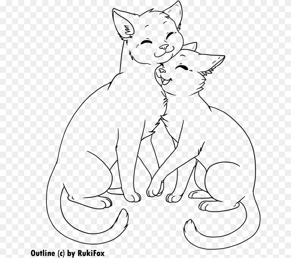Transparent Cat Outline Cat And Kitten Drawing, Gray Png