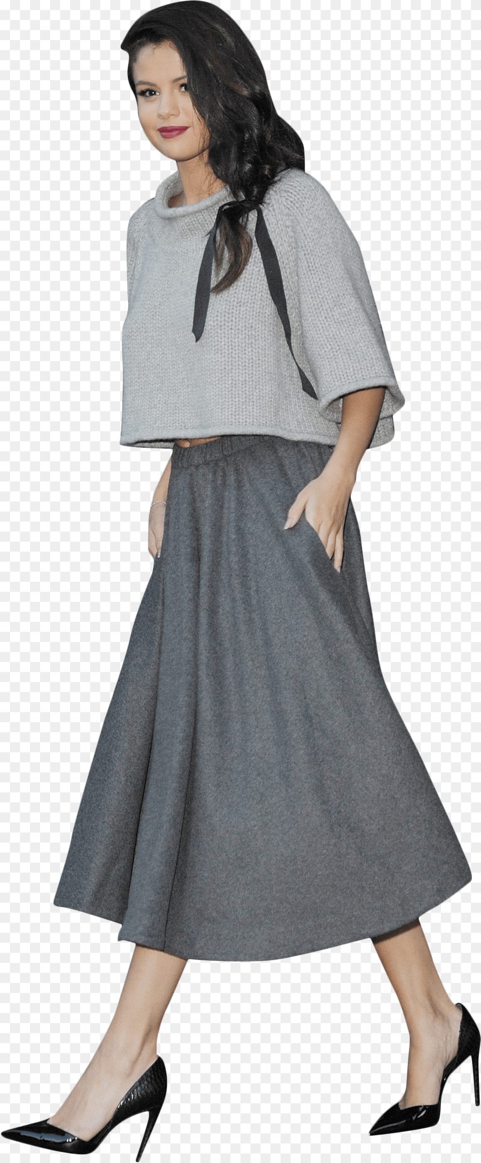 Transparent Celebrities Selena Gomez Grey Dress, Cape, Clothing, Fashion, Adult Free Png Download