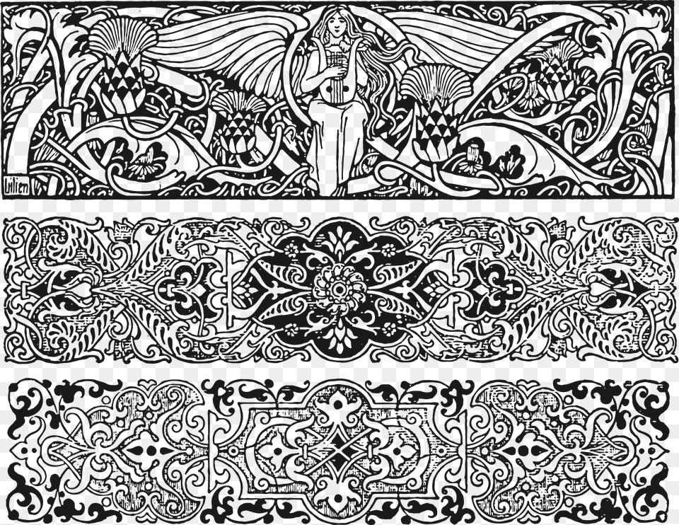 Transparent Celtic Border Art Nouveau Border Pattern, Doodle, Drawing, Floral Design, Graphics Png Image
