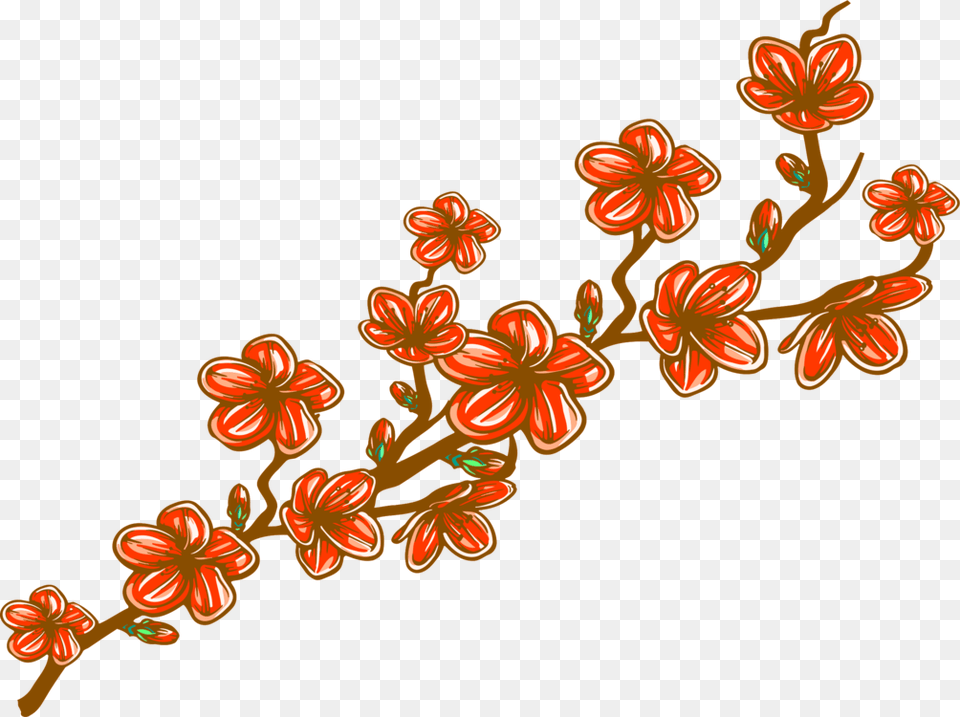Transparent Cherry Blossom Branch Orange Cherry Blossom Clip Art, Floral Design, Graphics, Pattern, Flower Png