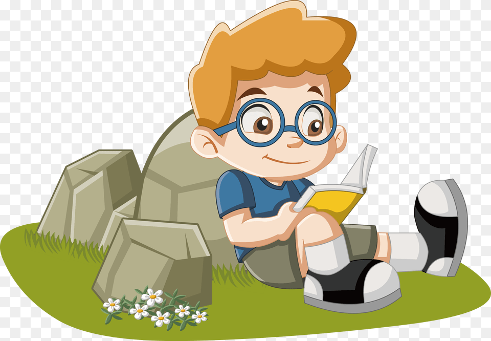 Transparent Children Reading Clipart Animated Boy Reading, Person, Bulldozer, Machine, Face Png