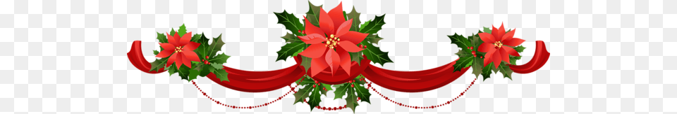 Transparent Christmas Garland With Poinsettias Clipart, Flower, Leaf, Plant, Art Png