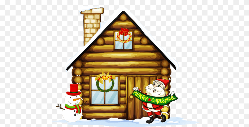 Christmas House With Santa And Snowman Clipart Its, Architecture, Building, Outdoors, Nature Free Transparent Png