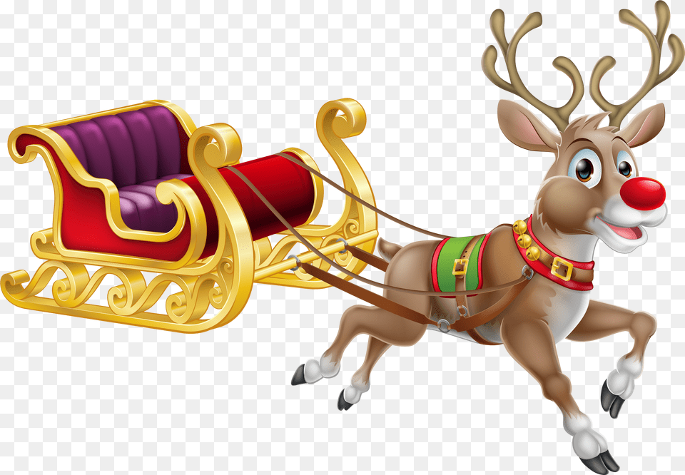 Transparent Christmas Sledge Clipart Santa Claus Reindeer Rudolph, Animal, Deer, Mammal, Wildlife Png