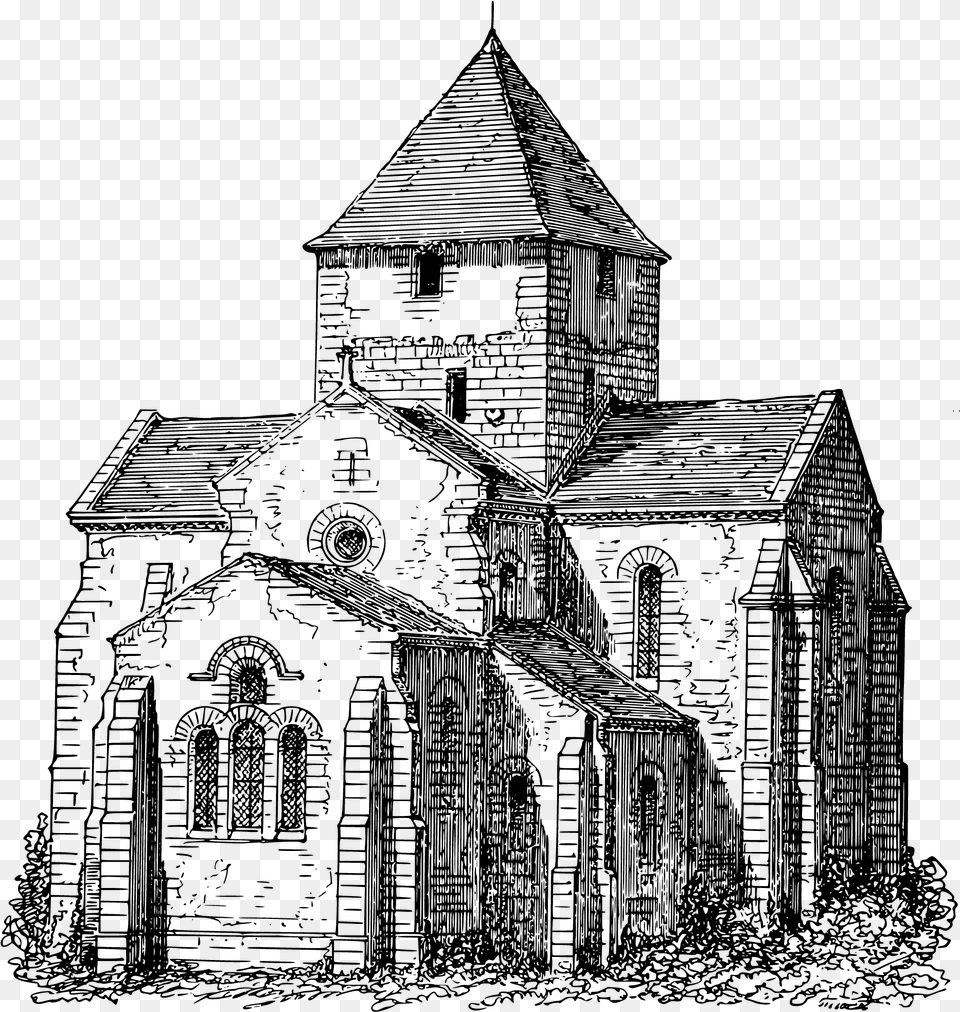 Transparent Church Steeple Clipart Black And White Church Drawing, Gray Free Png Download