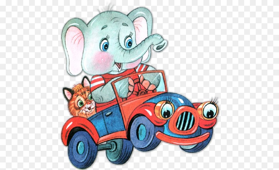 Transparent Circus Elephant Clipart Elephant In A Red Car, Book, Comics, Publication, Machine Free Png Download