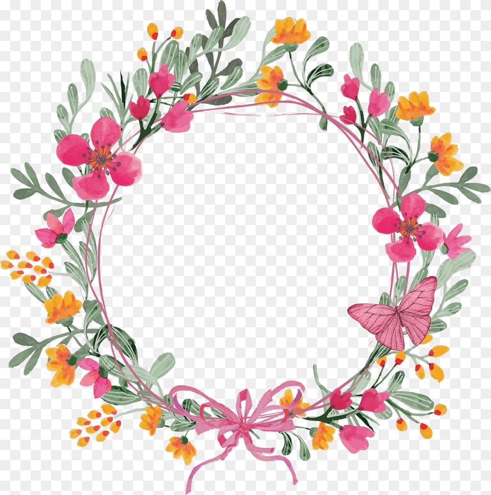 Transparent Clipart Flowers And Butterflies Flower Wreath Clip Art, Floral Design, Graphics, Pattern, Plant Png