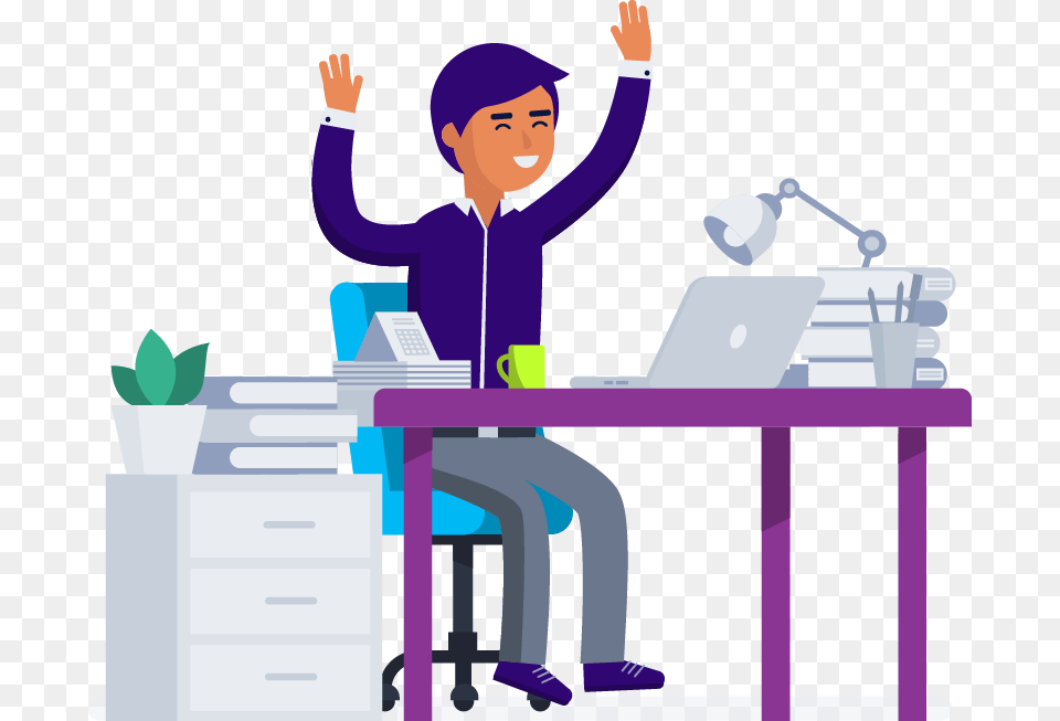 Transparent Clipart Man On Computer, Table, Desk, Furniture, Person Free Png