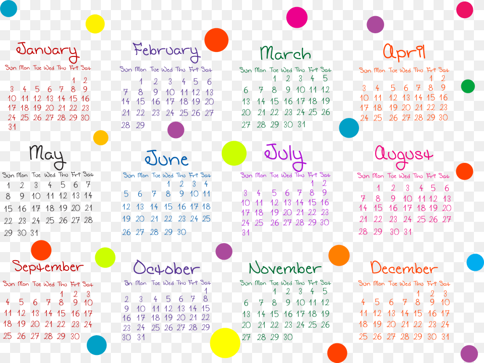 Transparent Colorful 2016 Calendar Circle, Text Png