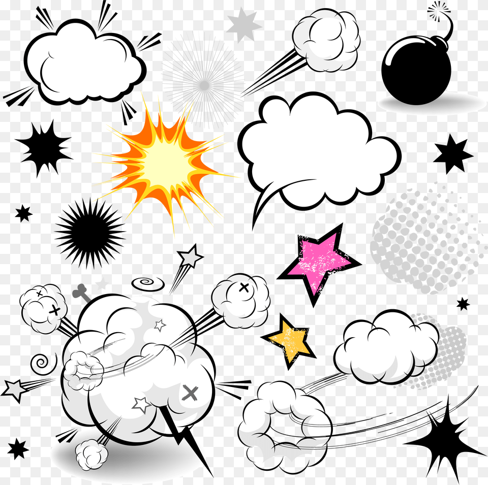 Comic Explosion Comic Cloud Vector Machine, Wheel, Symbol Free Transparent Png